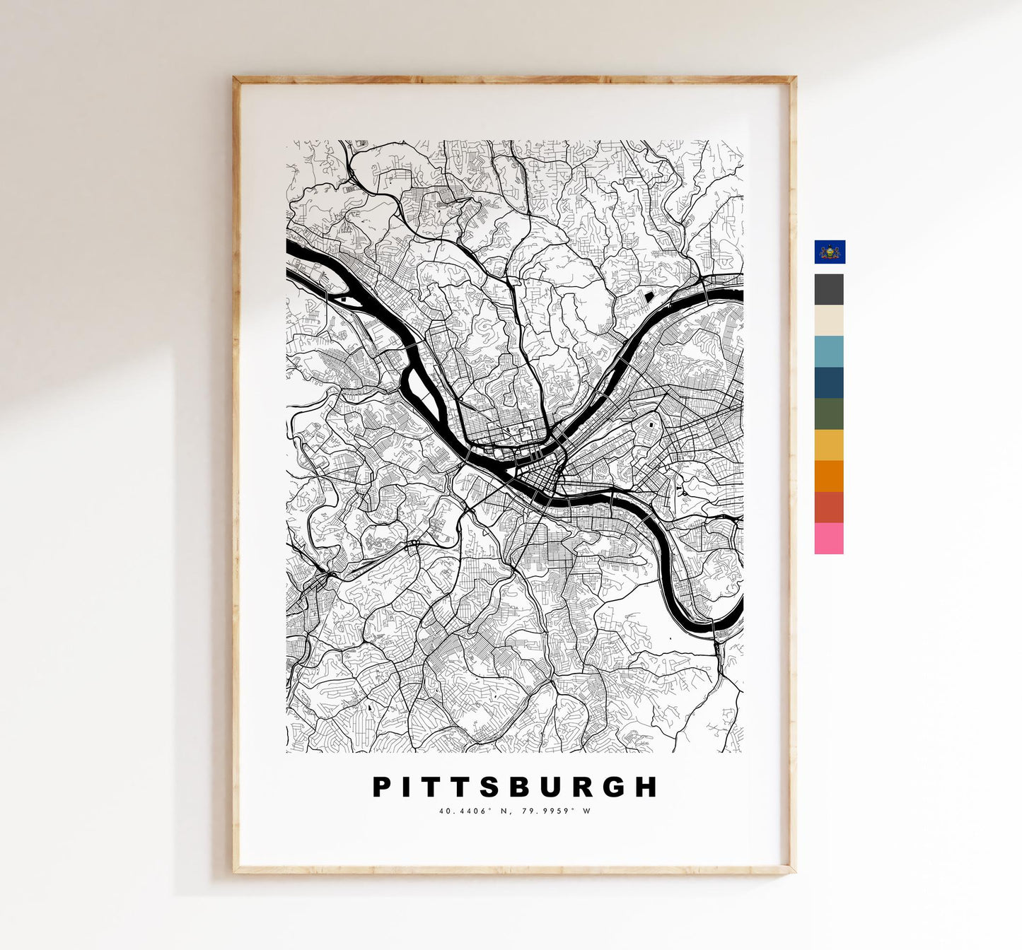 Pittsburgh Map Print - City Map Poster - Map Art - USA City Maps - Pittsburgh Print - Pittsburgh Poster - Minimalist City Map - Pennsylvania