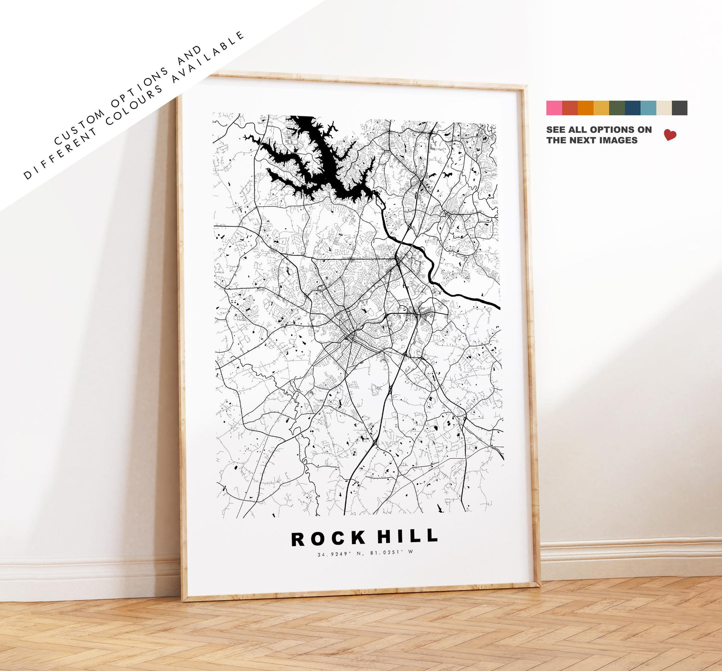 Rock Hill Map Print - City Map Poster - Map Art - USA City Maps - Rock Hill Print - Rock Hill Poster - Minimalist City Map - South Carolina