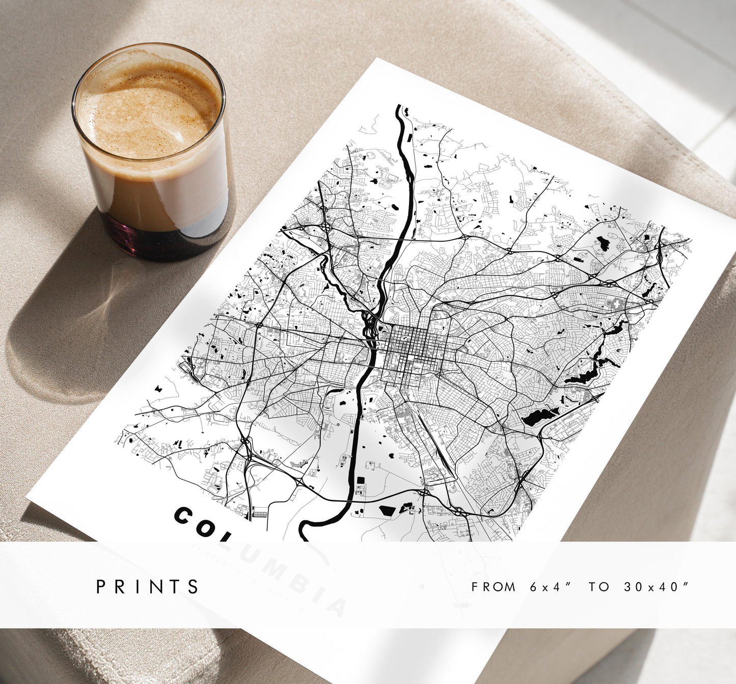 Columbia Map Print (South Carolina) - City Map Poster - Map Art - USA City Maps - Columbia Print - Minimalist City Map - South Carolina