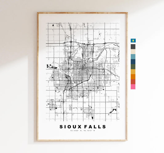 Sioux Falls Map Print - City Map Poster - Map Art - USA City Maps - Sioux Falls Print -  Poster - Minimalist City Map - South Dakota