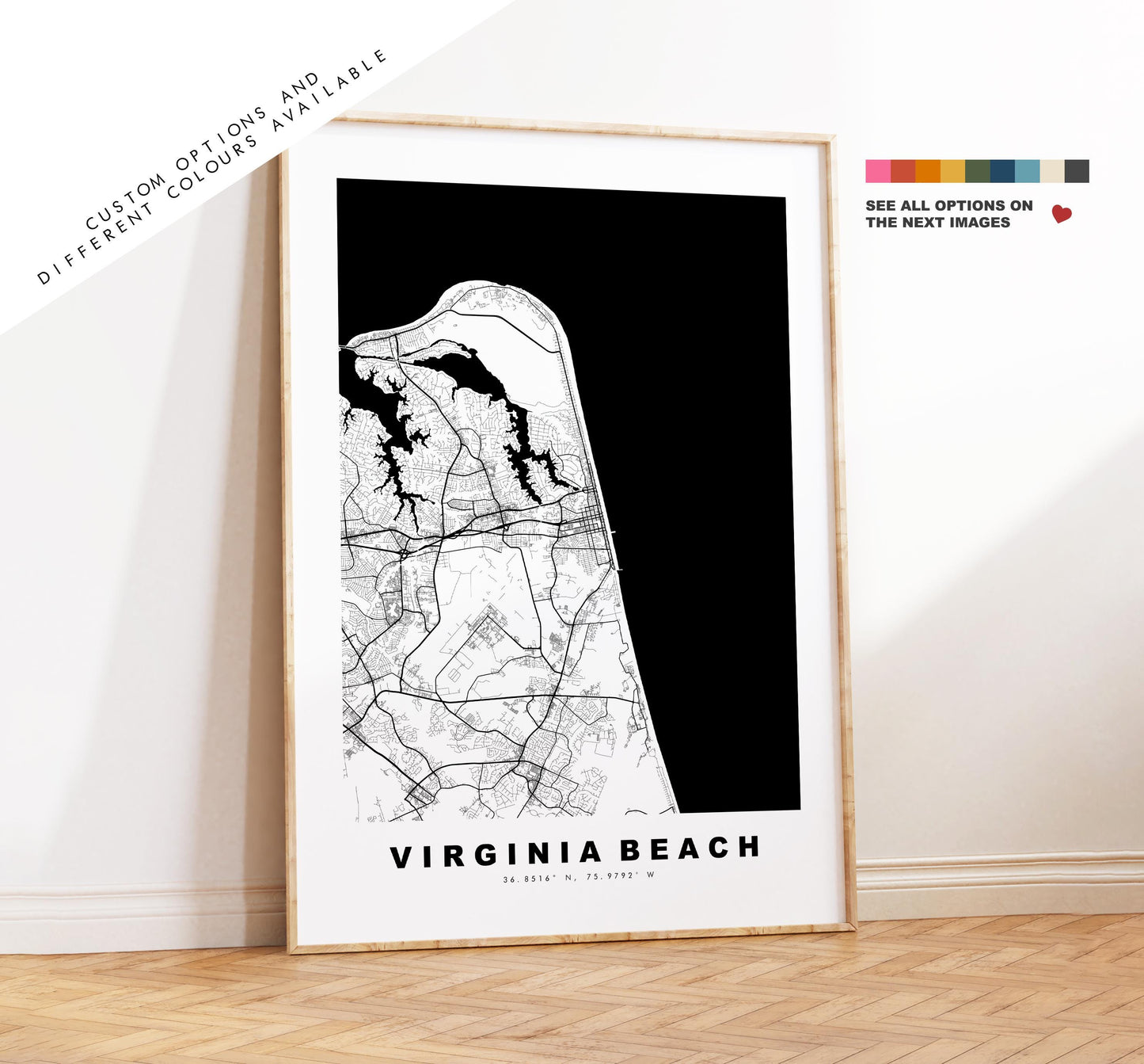 Virginia Beach Map Print - City Map Poster - Map Art - USA City Maps - Virginia Beach Print - Poster - Minimalist City Map - Virginia