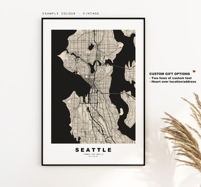 Seattle Map Print - City Map Poster - Map Art - USA City Maps - Seattle Print - Seattle Poster - Minimalist City Map - Washington