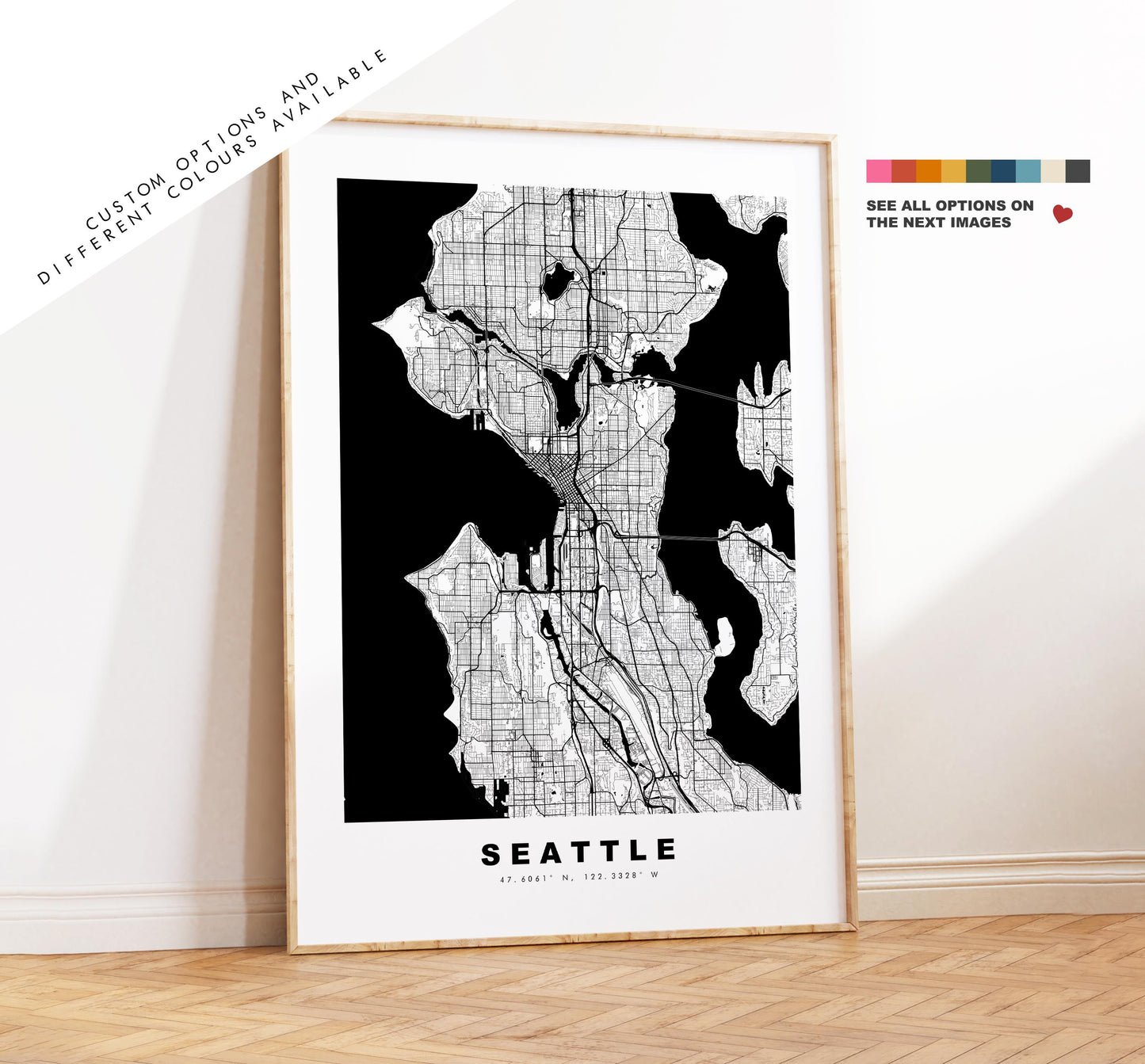 Seattle Map Print - City Map Poster - Map Art - USA City Maps - Seattle Print - Seattle Poster - Minimalist City Map - Washington