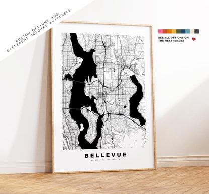 Bellevue Map Print - City Map Poster - Map Art - USA City Maps - Bellevue Print - Bellevue Poster - Minimalist City Map - Washington