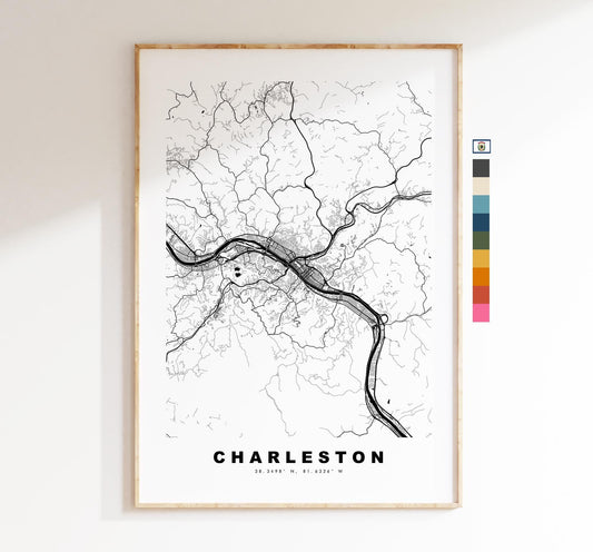 Charleston Map Print (WV) - City Map Poster - Map Art - USA City Maps - Charleston Print - Poster - Minimalist City Map - West Virginia