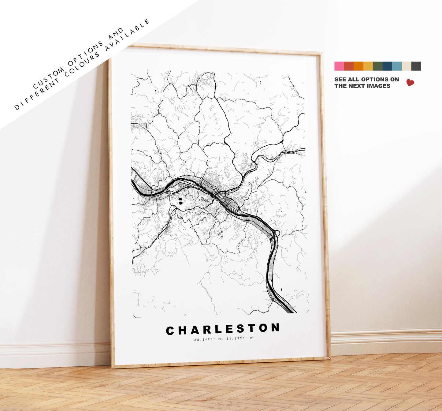 Charleston Map Print (WV) - City Map Poster - Map Art - USA City Maps - Charleston Print - Poster - Minimalist City Map - West Virginia