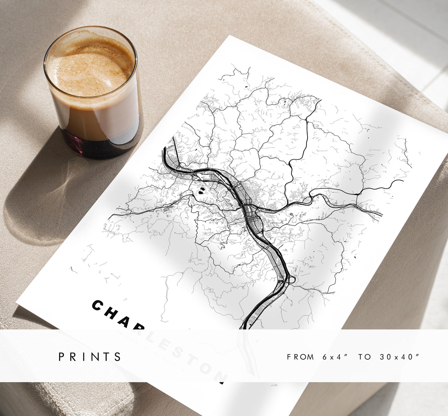 Charleston Map Print (WV) - City Map Poster - Map Art - USA City Maps - Charleston Print - Poster - Minimalist City Map - West Virginia