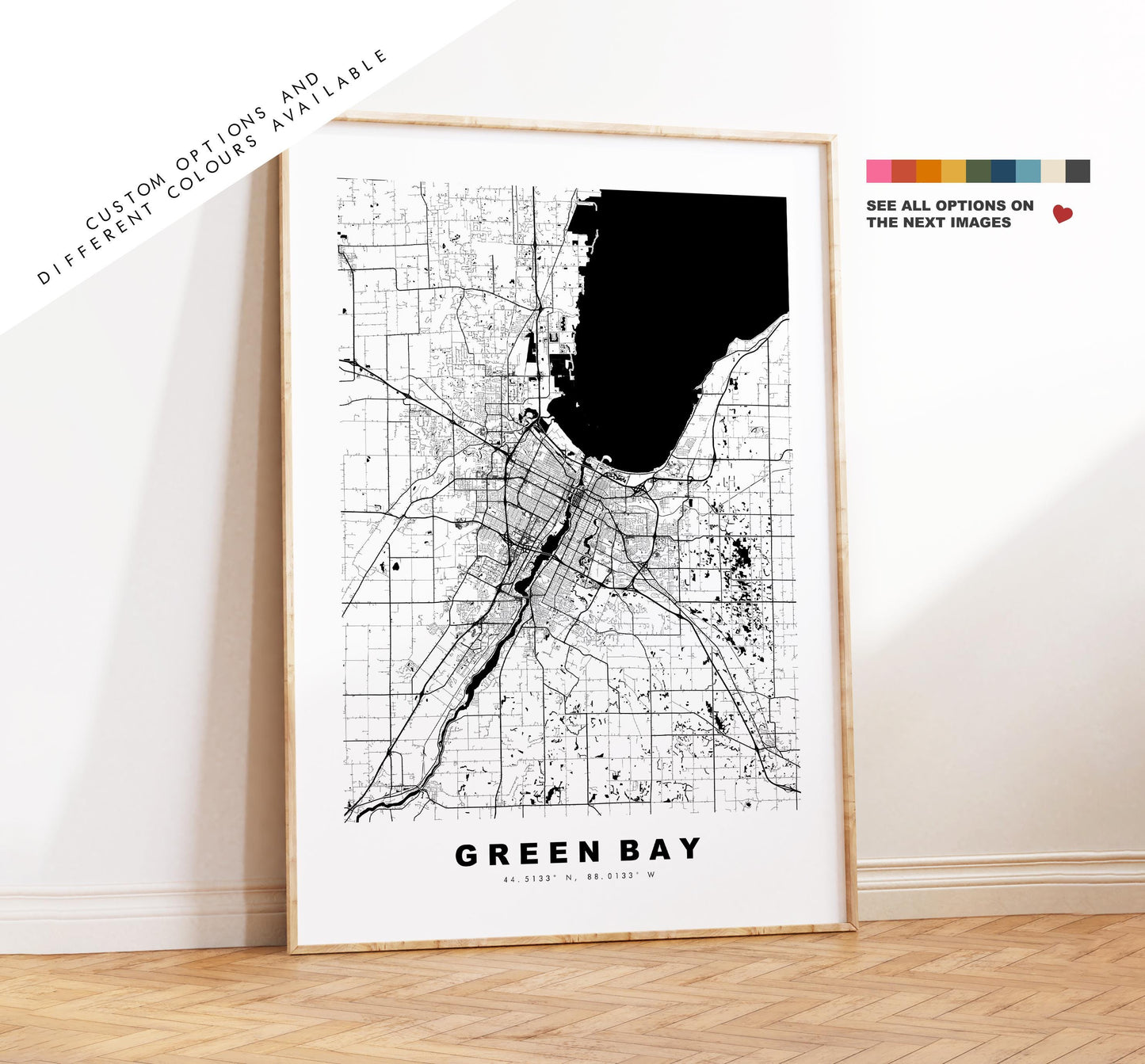 Green Bay Map Print - City Map Poster - Map Art - USA City Maps - Green Bay Print - Green Bay Poster - Minimalist City Map - Wisconsin