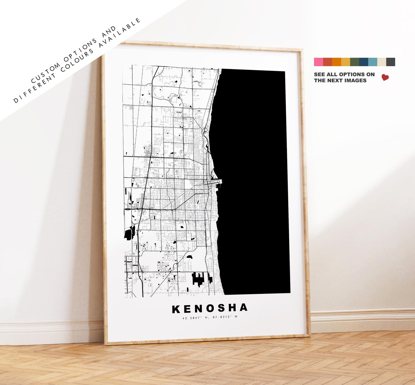 Kenosha Map Print - City Map Poster - Map Art - USA City Maps - Kenosha Print - Kenosha Poster - Minimalist City Map - Wisconsin