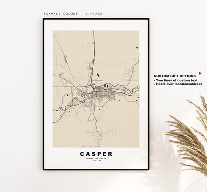 Casper Map Print - City Map Poster - Map Art - USA City Maps - Casper Print - Casper Poster - Minimalist City Map - Wyoming