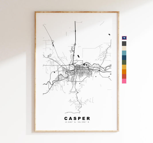 Casper Map Print - City Map Poster - Map Art - USA City Maps - Casper Print - Casper Poster - Minimalist City Map - Wyoming