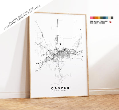 Casper Map Print - City Map Poster - Map Art - USA City Maps - Casper Print - Casper Poster - Minimalist City Map - Wyoming