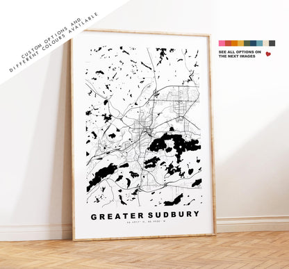 Greater Sudbury Map Print - City Map Poster - Map Art - Map Wall Art - Canada City Maps - Sudbury Print - Poster - Minimalist City Map