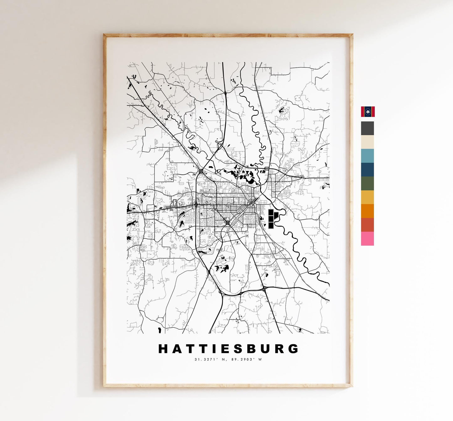 Hattiesburg Map Print - City Map Poster - Map Art - USA City Maps - Hattiesburg Print -  Poster - Minimalist City Map - Mississippi