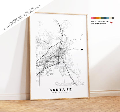 Santa Fe Map Print - City Map Poster - Map Art - USA City Maps - Santa Fe Print - Santa Fe Poster - Minimalist City Map - New Mexico