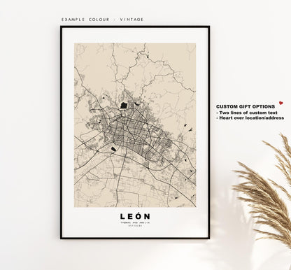 Leon Map Print - City Map Poster - Map Art - Map Wall Art - Mexico City Maps - León Print - León Poster - Minimalist City Map