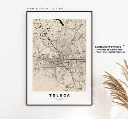 Toluca Map Print - City Map Poster - Map Art - Map Wall Art - Mexico City Maps - Toluca Print - Toluca Poster - Minimalist City Map